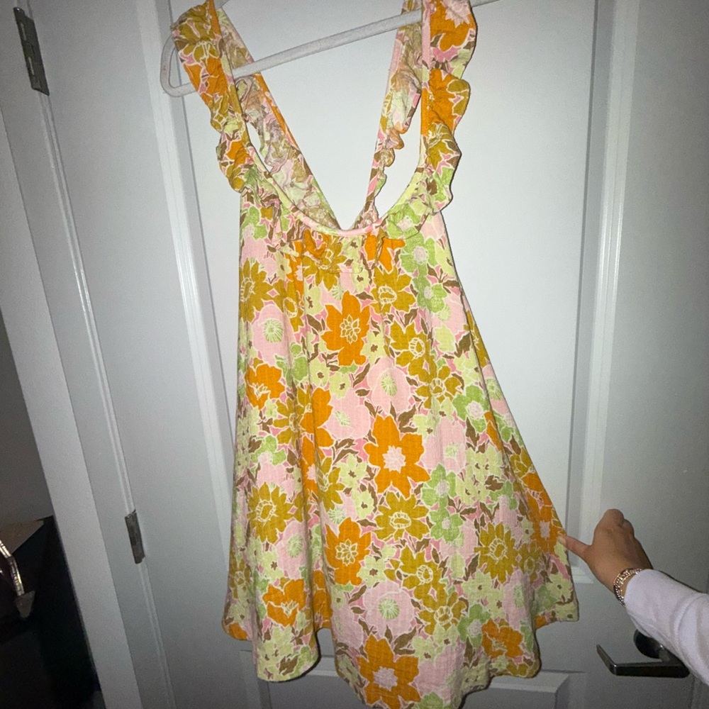Urban Outfitters Orange and Yellow Ruffled Tiered Sundress